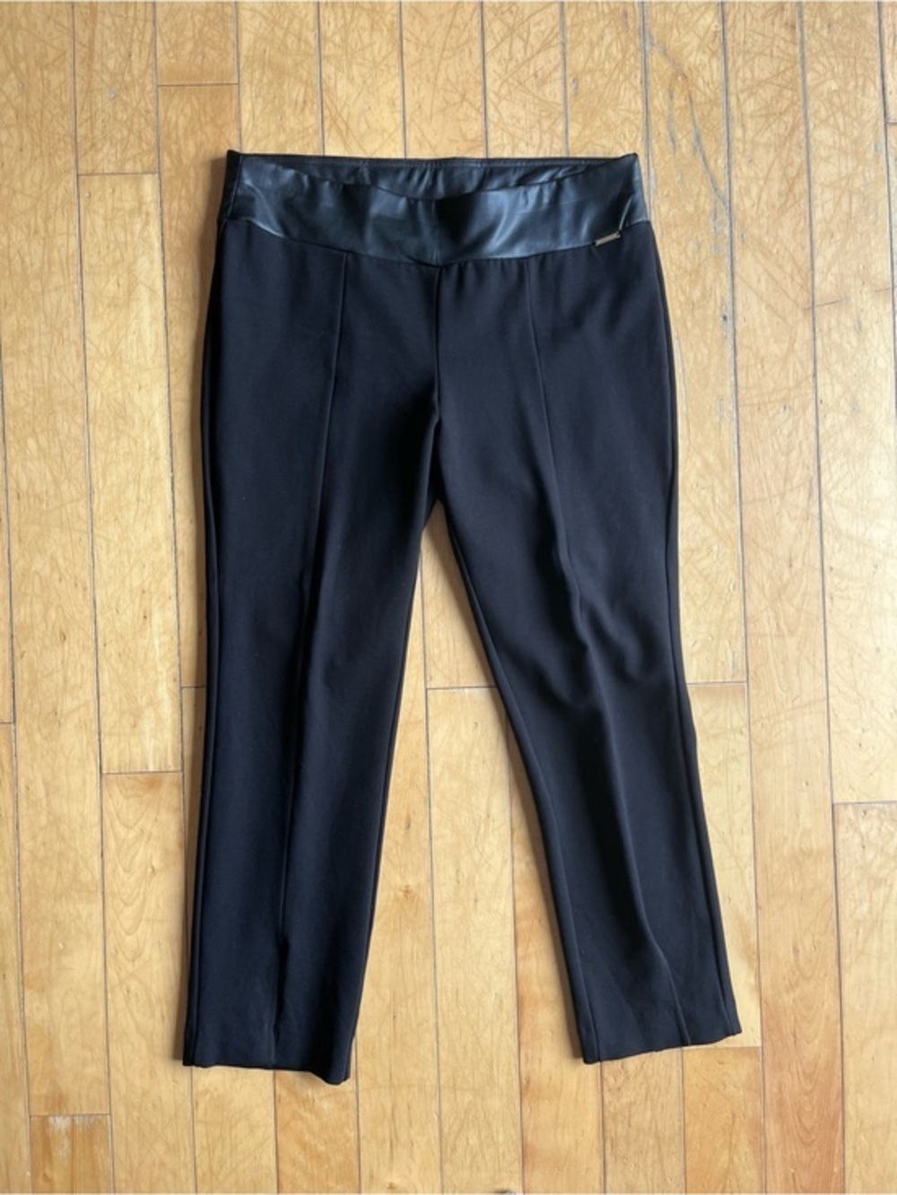 Anne Klein Black Faux‑Leather Waist Pull‑On Pants Size Large